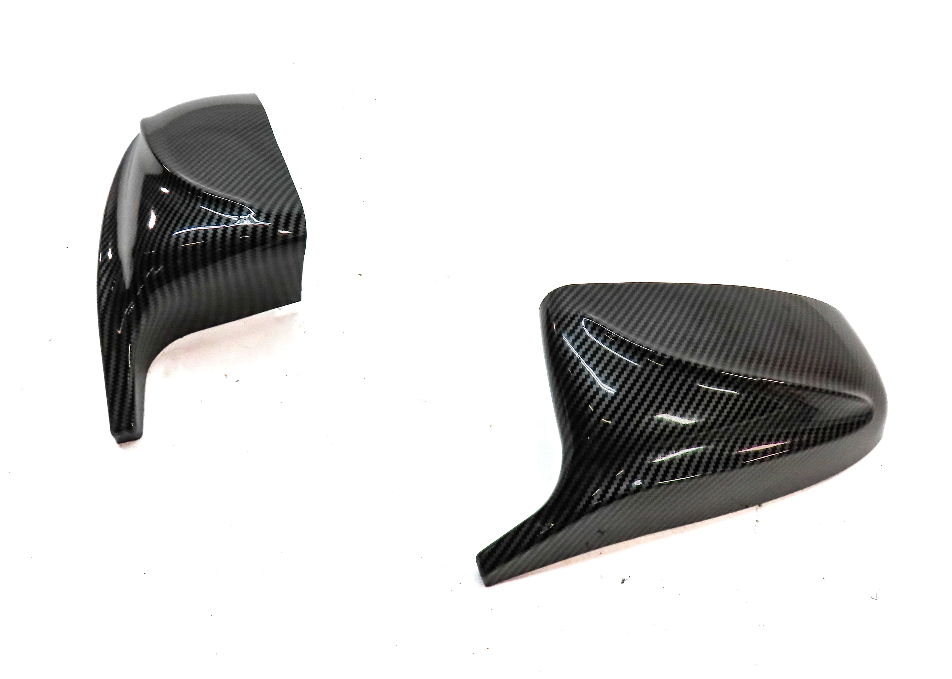 13 BMW X5 (E70) FRONT LEFT & RIGHT DOOR MIRROR CARBON FIBER LOOK COVER TRIM SET — exact item pictured